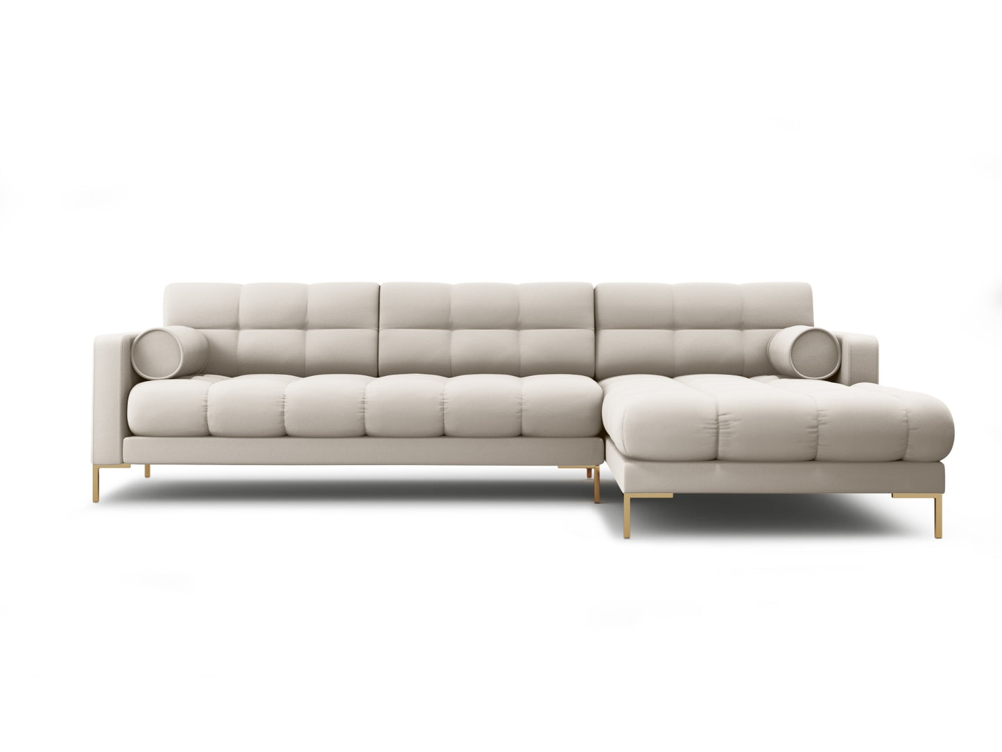 Bali Corner Sofa, 5 Seats, 293x185 cm — Beige / Gold Metal / Right