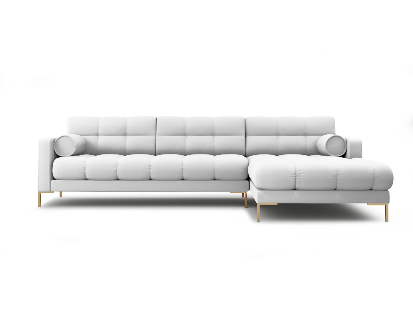 Bali Corner Sofa, 5 Seats, 293x185 cm — Light Grey / Gold Metal / Right