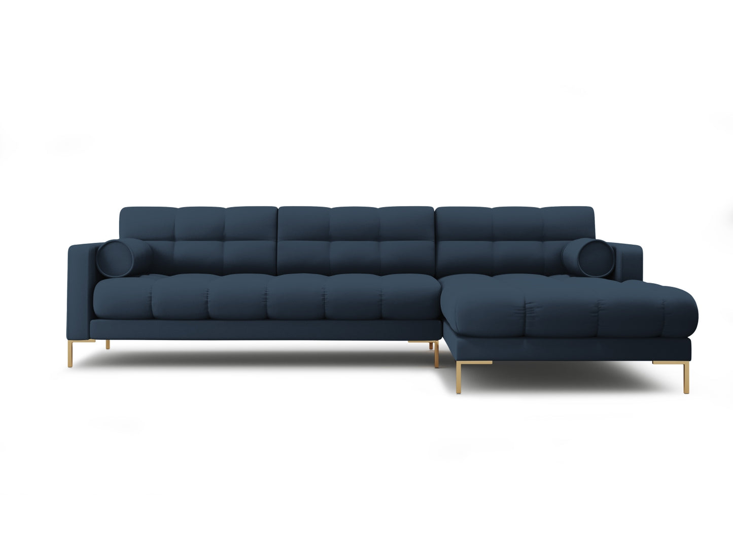 Bali Corner Sofa, 5 Seats, 293x185 cm — Blue / Gold Metal / Right