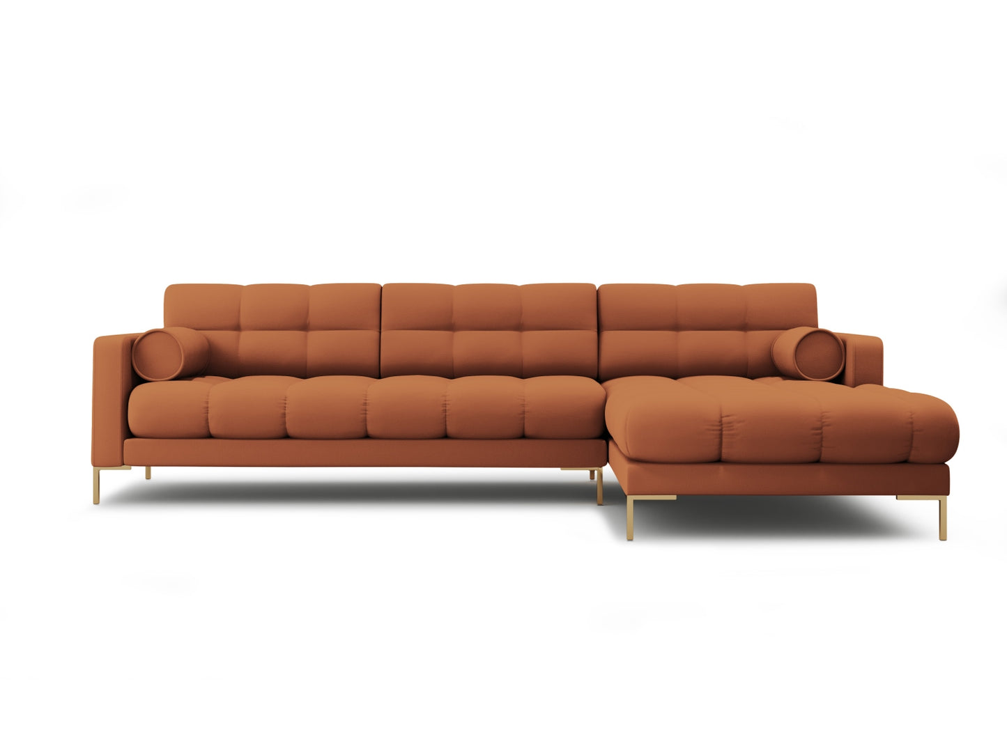 Bali Corner Sofa, 5 Seats, 293x185 cm — Brick / Gold Metal / Right