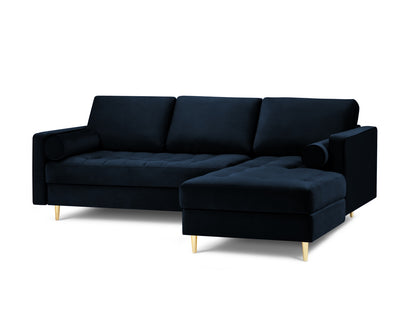 Aspen Corner Sofa, 4 Seats, 236x170 cm — Royal Blue / Gold Metal / Right