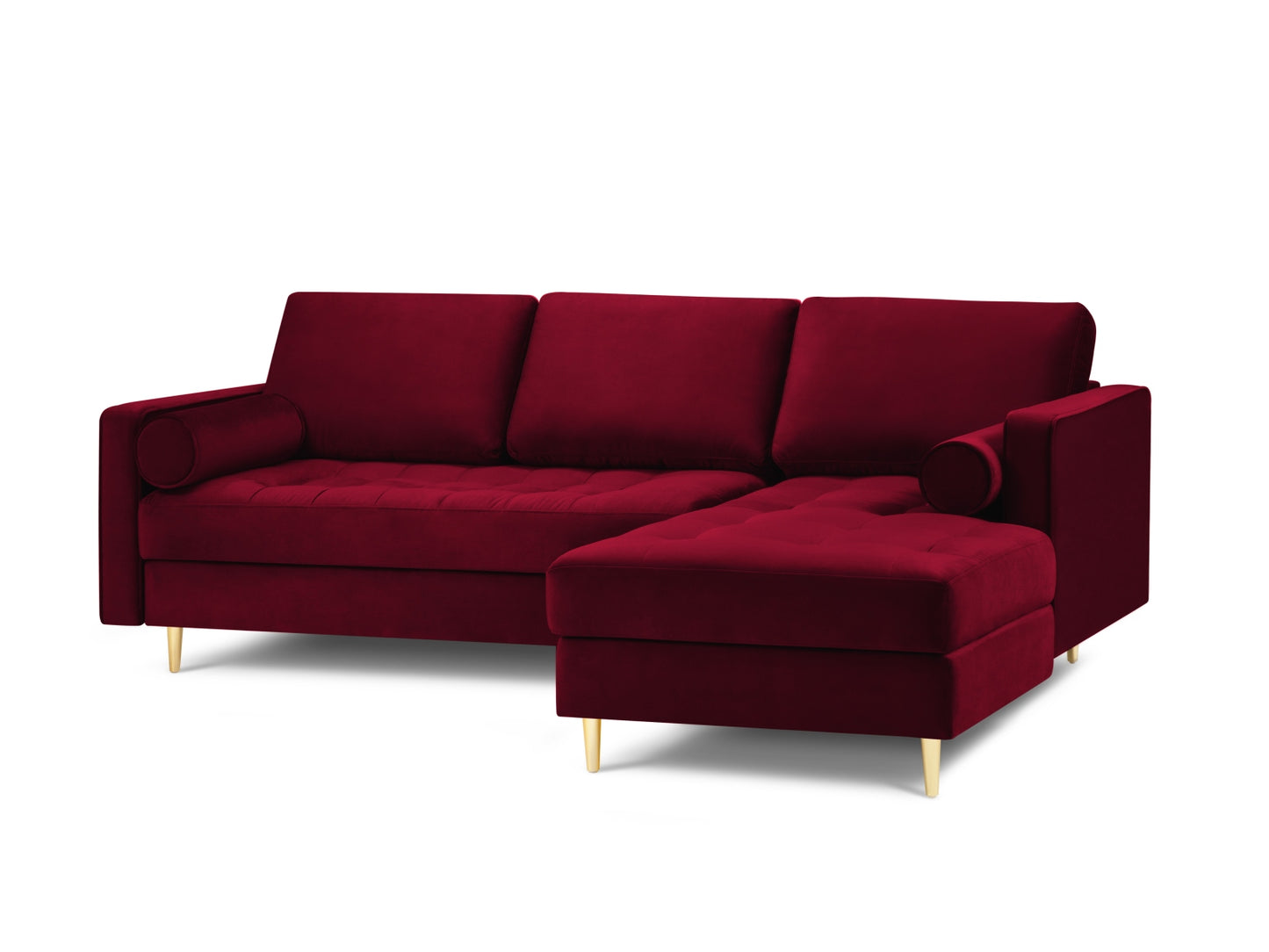Aspen Corner Sofa, 4 Seats, 236x170 cm — Red / Gold Metal / Right