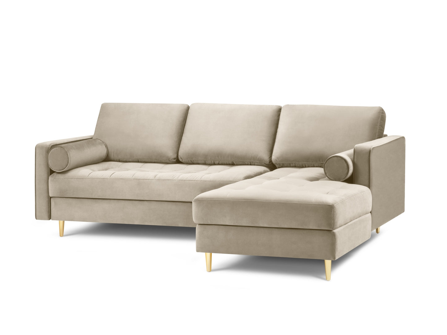 Aspen Corner Sofa, 4 Seats, 236x170 cm — Dark Beige / Gold Metal / Right