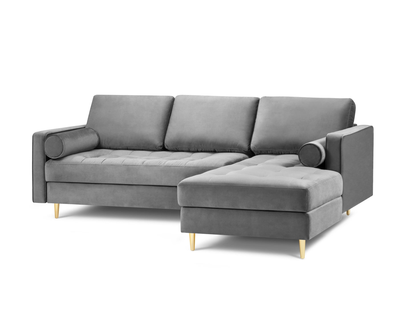 Aspen Corner Sofa, 4 Seats, 236x170 cm — Grey / Gold Metal / Right