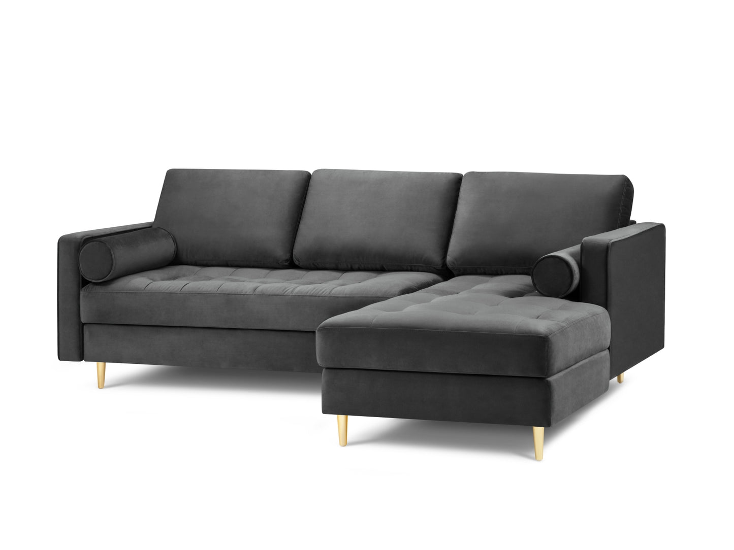 Aspen Corner Sofa, 4 Seats, 236x170 cm — Dark Grey / Gold Metal / Right