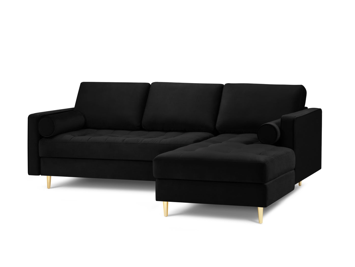 Aspen Corner Sofa, 4 Seats, 236x170 cm — Black / Gold Metal / Right