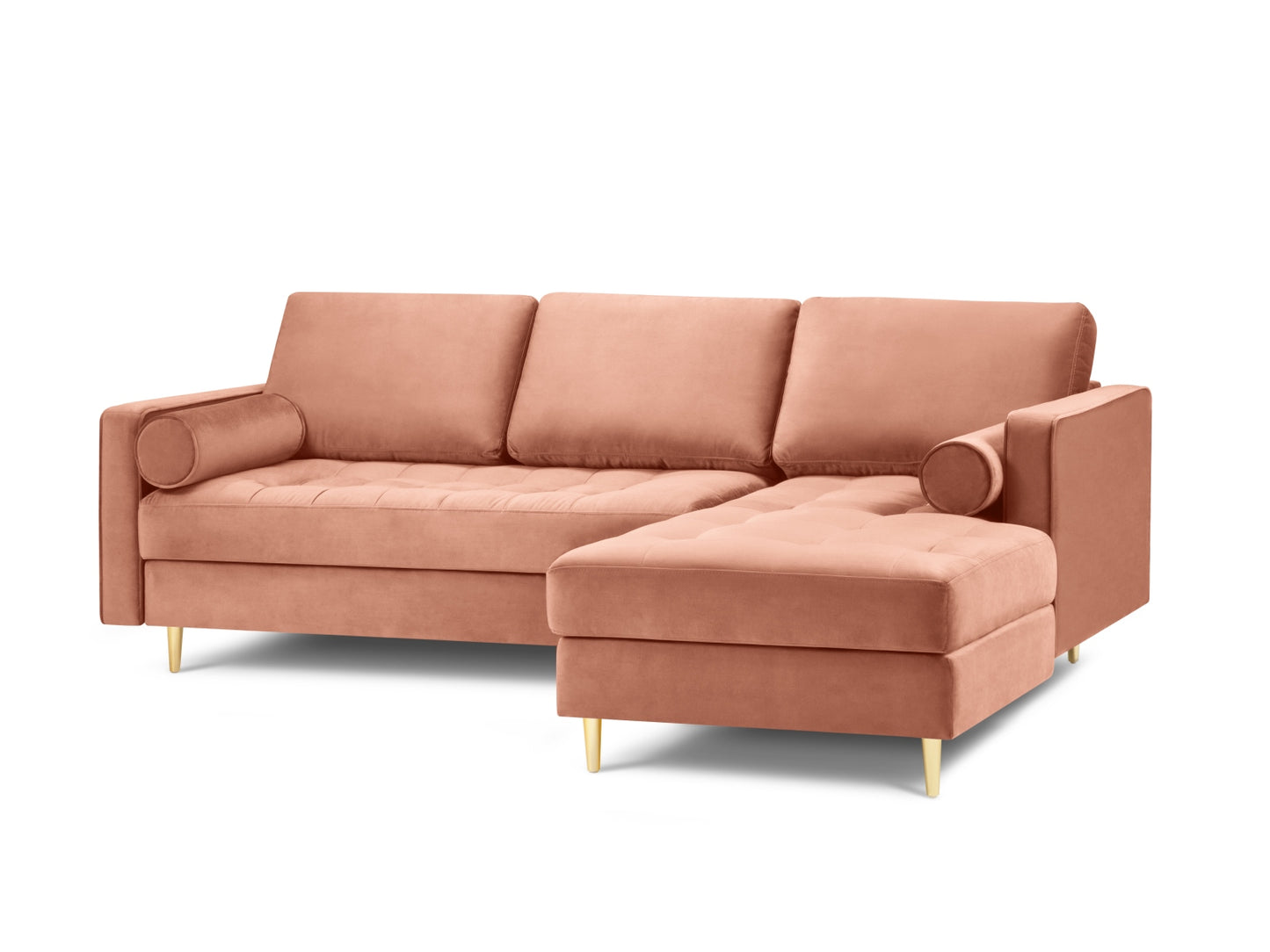 Aspen Corner Sofa, 4 Seats, 236x170 cm — Pink / Gold Metal / Right