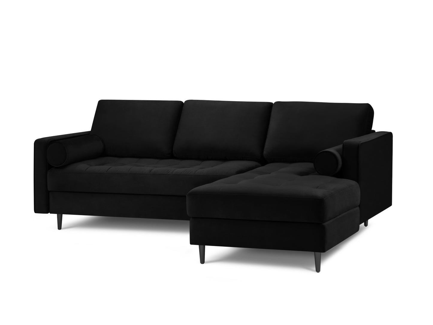 Aspen Corner Sofa, 4 Seats, 236x170 cm — Black / Black Chrome Metal / Right