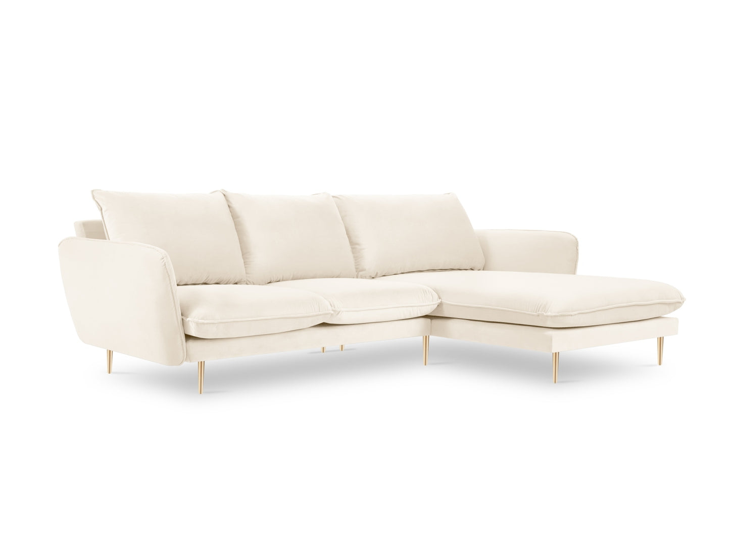 Vienna Corner Sofa, 5 Seats, 255x170 cm — Light Beige / Gold Metal / Right