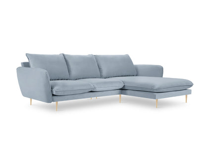 Vienna Corner Sofa, 5 Seats, 255x170 cm — Light Blue / Gold Metal / Right