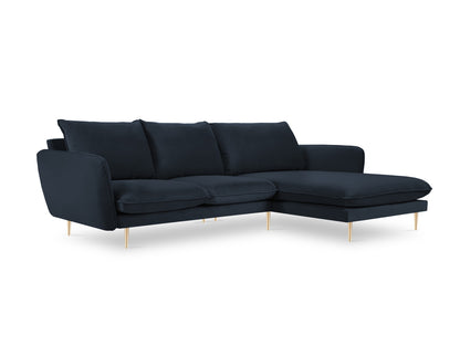Vienna Corner Sofa, 5 Seats, 255x170 cm — Dark Blue / Gold Metal / Right