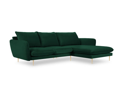 Vienna Corner Sofa, 5 Seats, 255x170 cm — Bottle Green / Gold Metal / Right