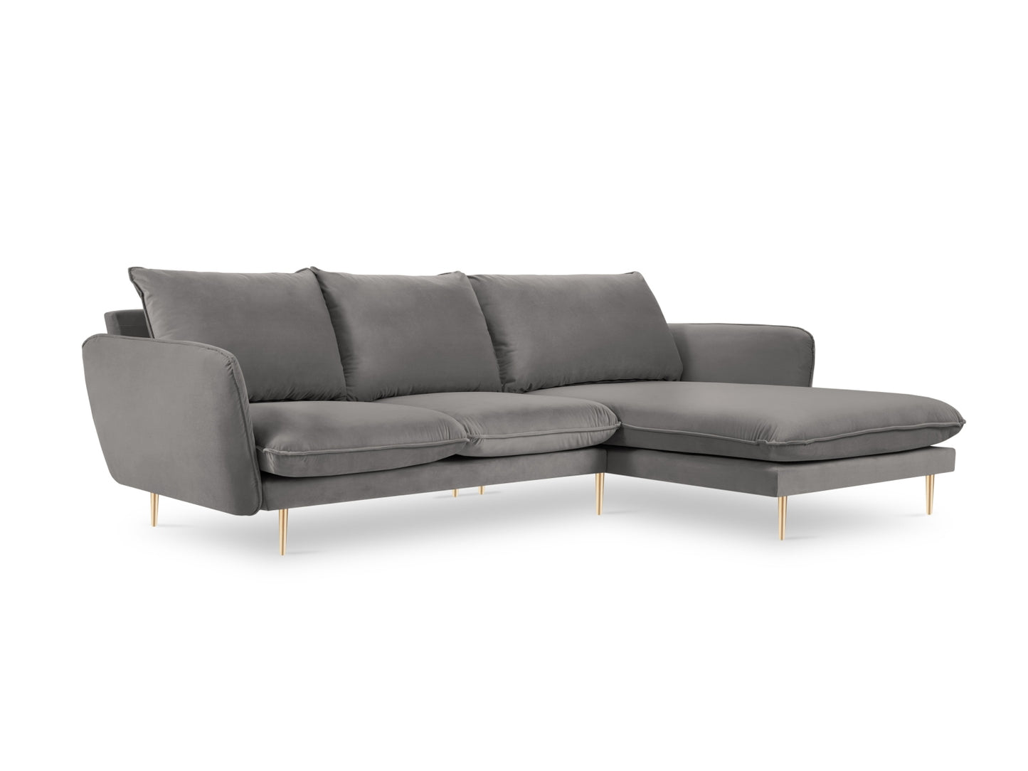 Vienna Corner Sofa, 5 Seats, 255x170 cm — Light Grey / Gold Metal / Right