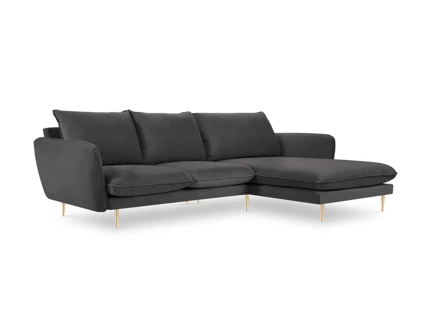 Vienna Corner Sofa, 5 Seats, 255x170 cm — Dark Grey / Gold Metal / Right