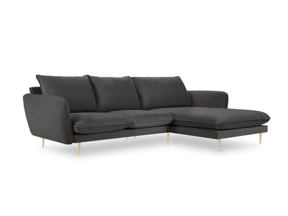 Vienna Corner Sofa, 5 Seats, 255x170 cm — Dark Grey / Gold Metal / Right
