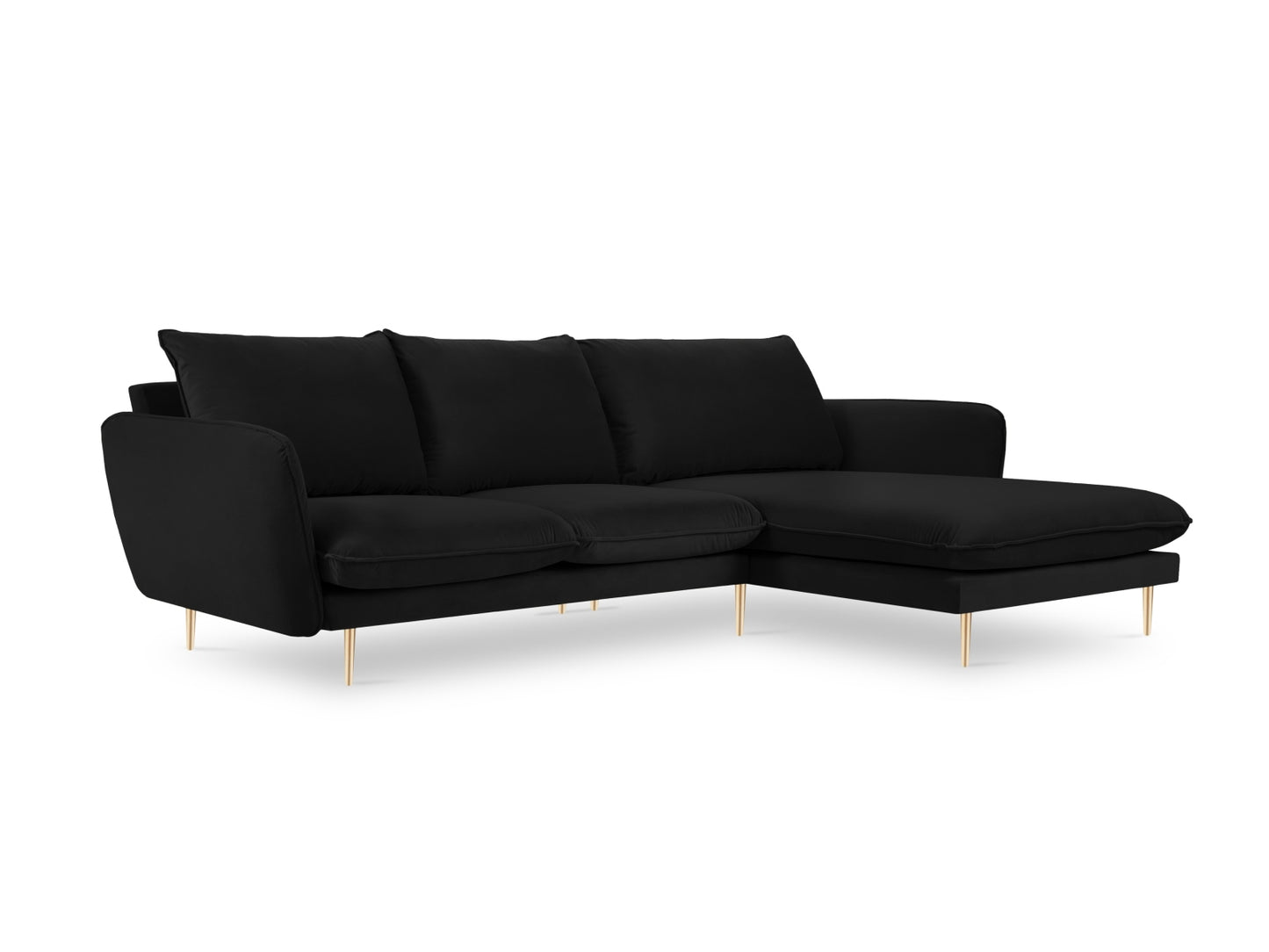 Vienna Corner Sofa, 5 Seats, 255x170 cm — Black / Gold Metal / Right