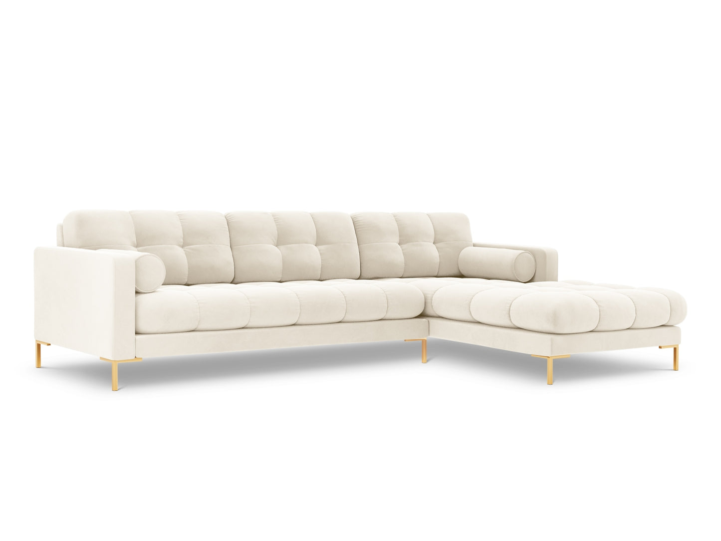 Bali Corner Sofa, 5 Seats, 293x185 cm — Light Beige / Gold Metal / Right