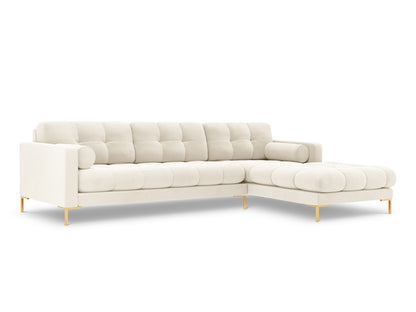 Bali Corner Sofa, 5 Seats, 293x185 cm — Light Beige / Gold Metal / Right
