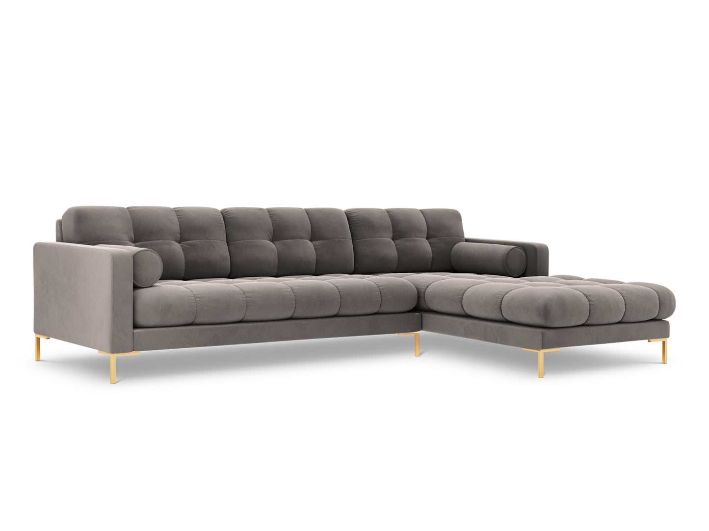 Bali Corner Sofa, 5 Seats, 293x185 cm — Light Grey / Gold Metal / Right