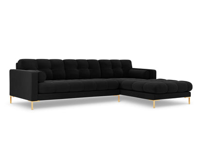 Bali Corner Sofa, 5 Seats, 293x185 cm — Black / Gold Metal / Right