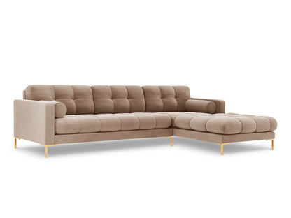 Bali Corner Sofa, 5 Seats, 293x185 cm — Beige / Gold Metal / Right
