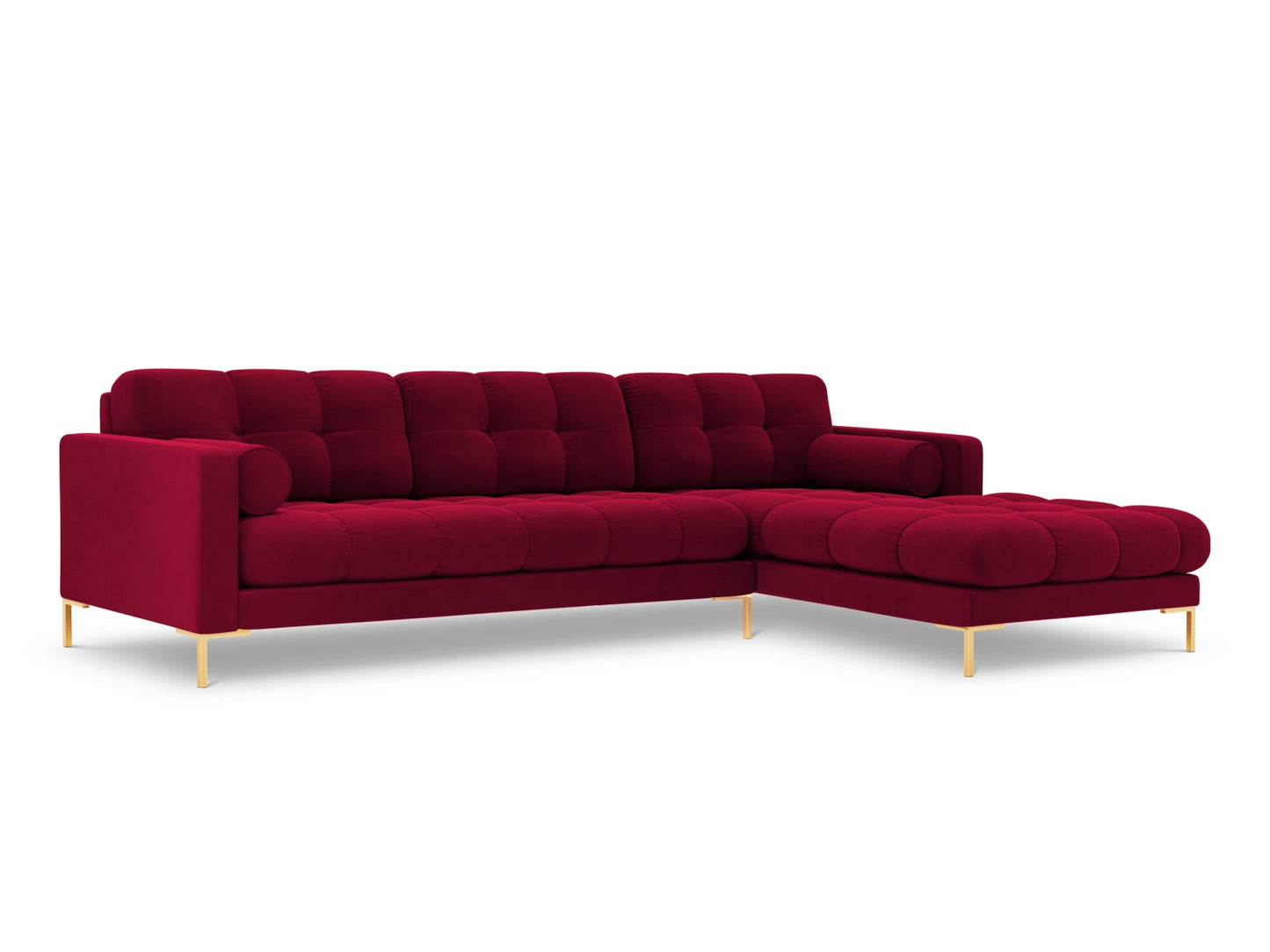 Bali Corner Sofa, 5 Seats, 293x185 cm — Red / Gold Metal / Right