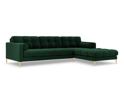 Bali Corner Sofa, 5 Seats, 293x185 cm — Bottle Green / Gold Metal / Right