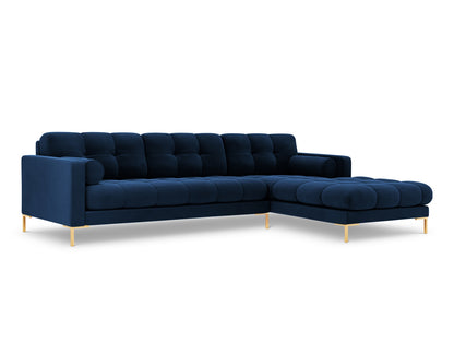 Bali Corner Sofa, 5 Seats, 293x185 cm — Royal Blue / Gold Metal / Right