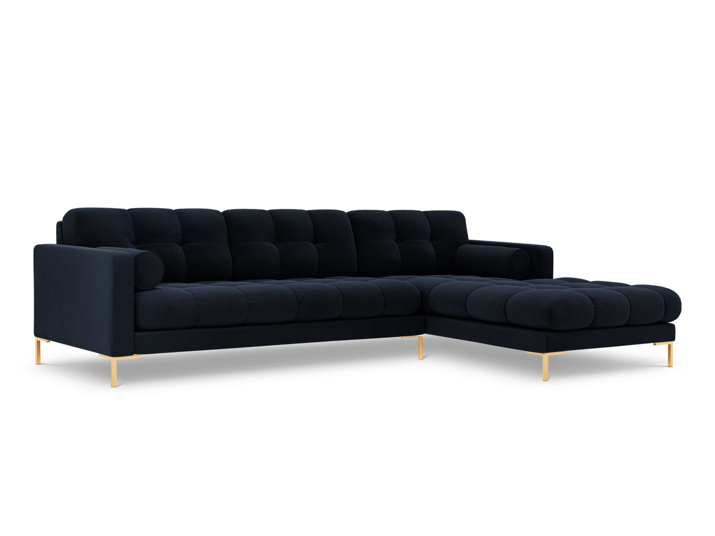 Bali Corner Sofa, 5 Seats, 293x185 cm — Dark Blue / Gold Metal / Right