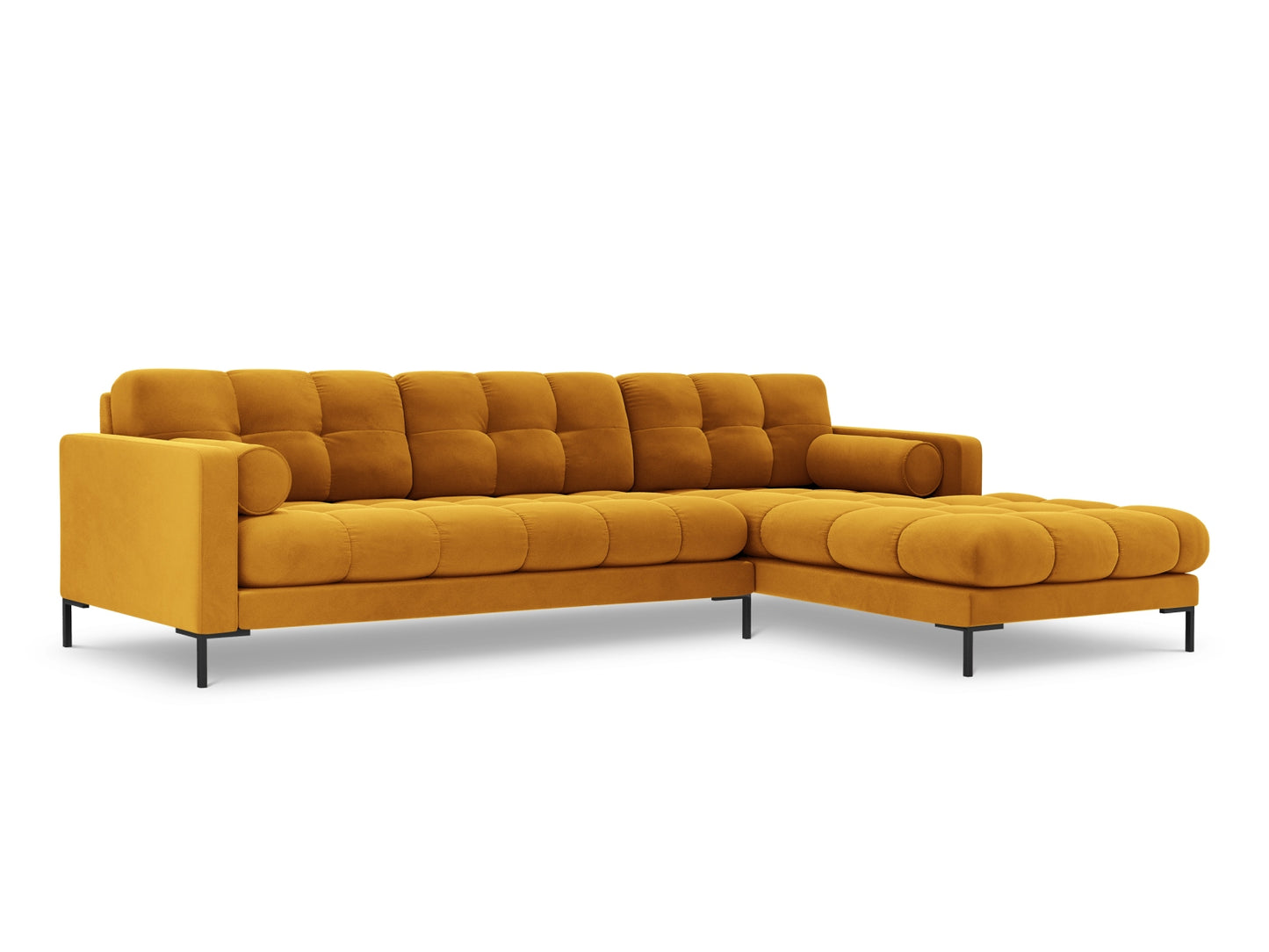 Bali Corner Sofa, 5 Seats, 293x185 cm — Yellow / Black Metal / Right