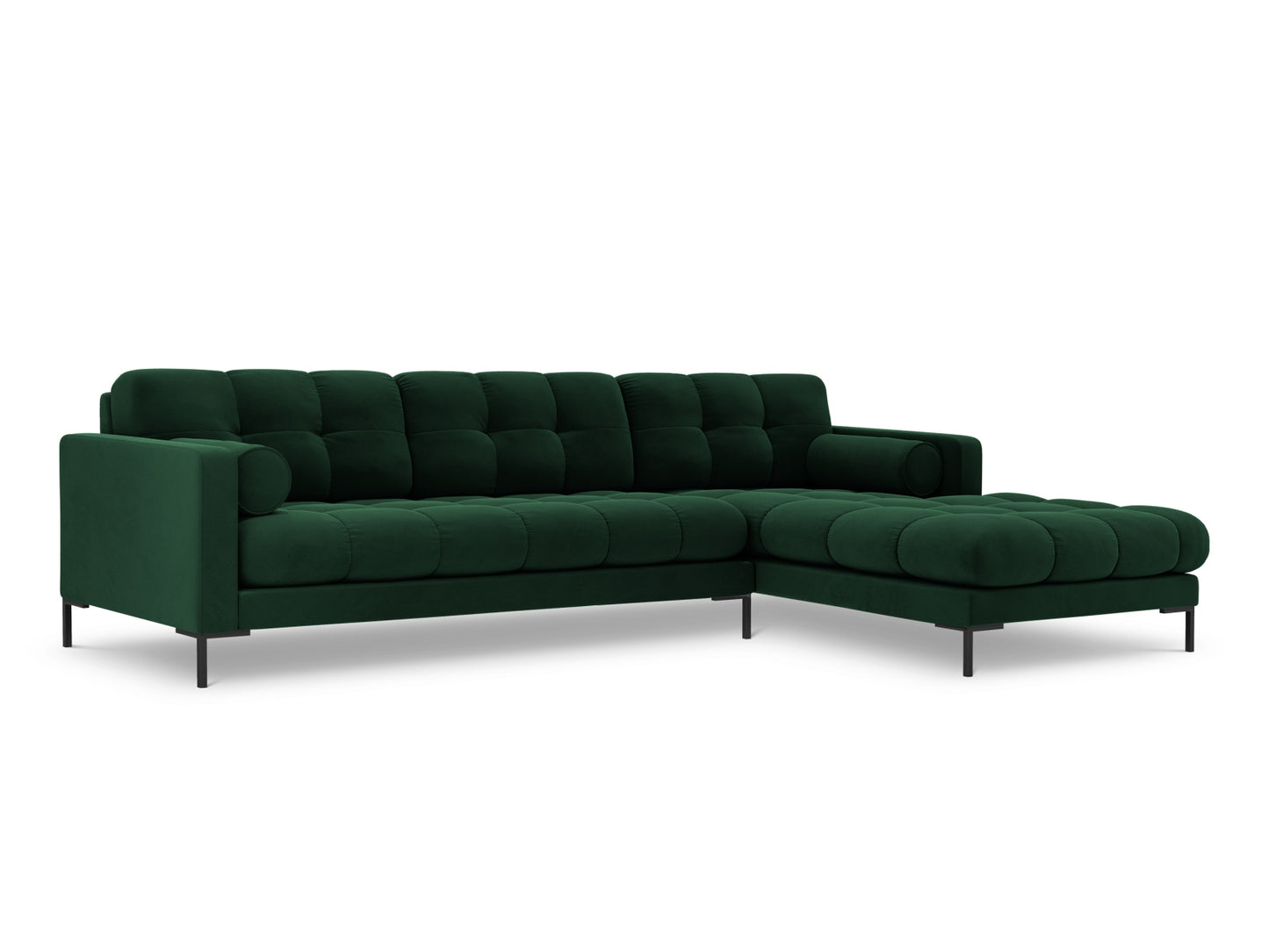 Bali Corner Sofa, 5 Seats, 293x185 cm — Bottle Green / Black Metal / Right