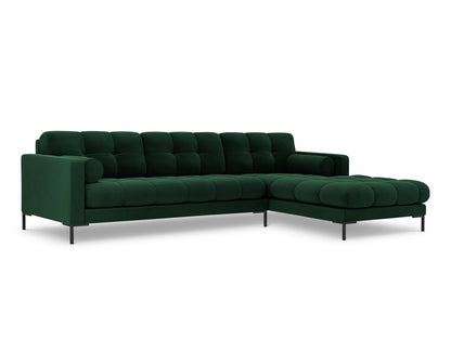 Bali Corner Sofa, 5 Seats, 293x185 cm — Bottle Green / Black Metal / Right