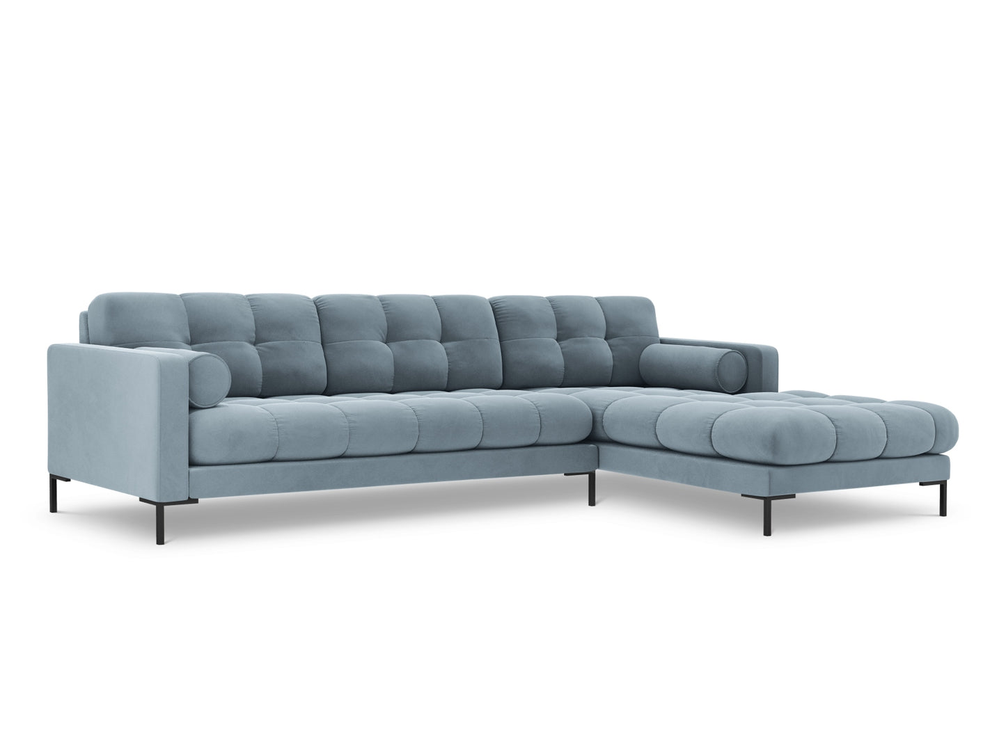 Bali Corner Sofa, 5 Seats, 293x185 cm — Light Blue / Black Metal / Right
