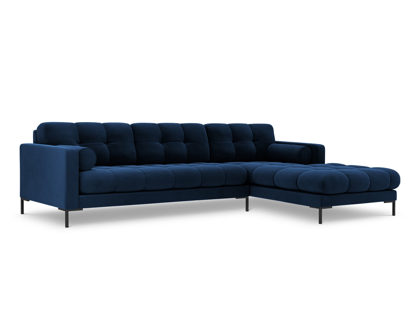 Bali Corner Sofa, 5 Seats, 293x185 cm — Royal Blue / Black Metal / Right