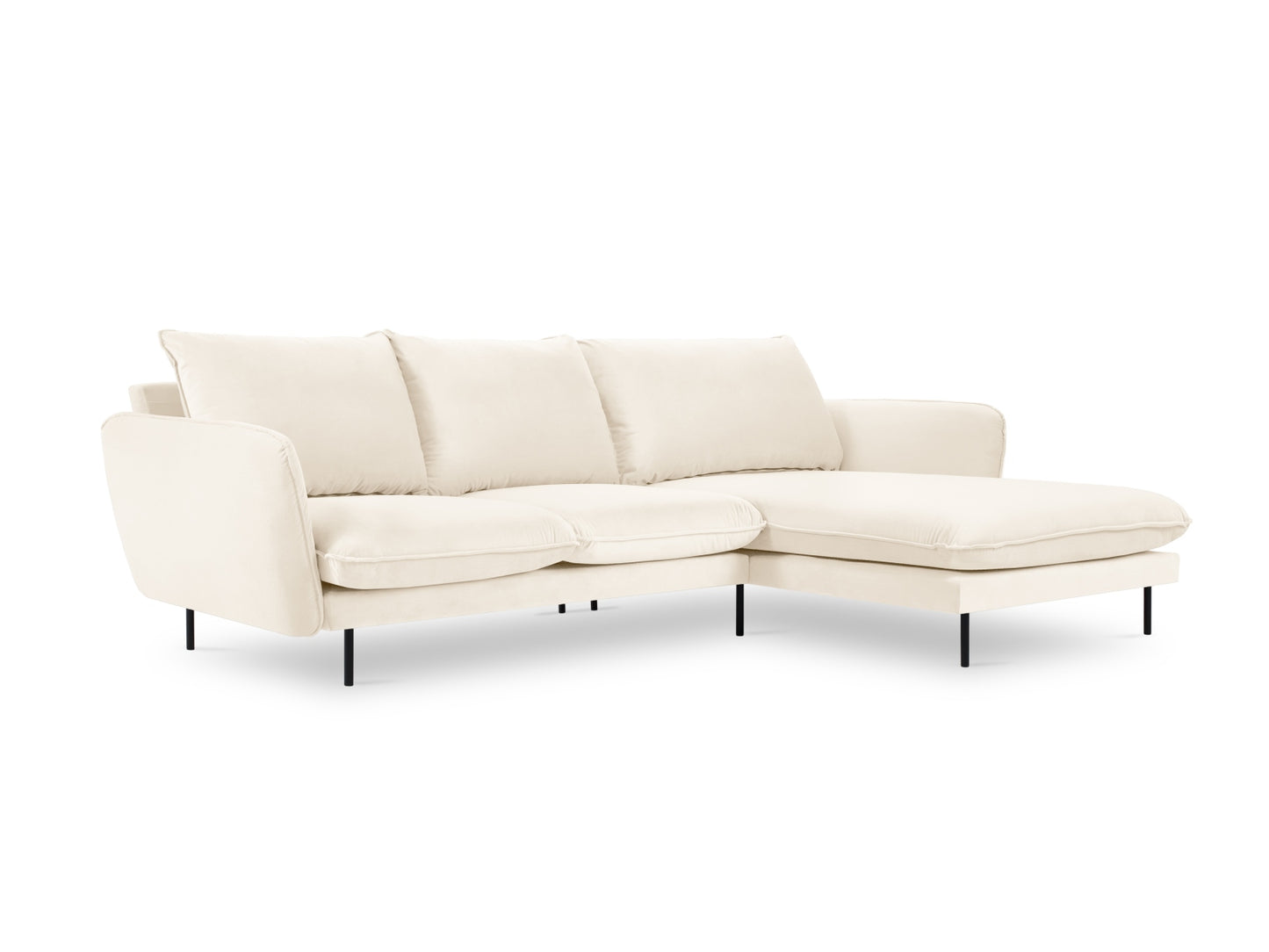 Vienna Corner Sofa, 5 Seats, 255x170 cm — Light Beige / Black Metal / Right