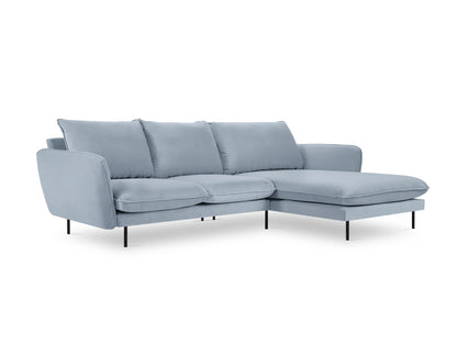 Vienna Corner Sofa, 5 Seats, 255x170 cm — Light Blue / Black Metal / Right