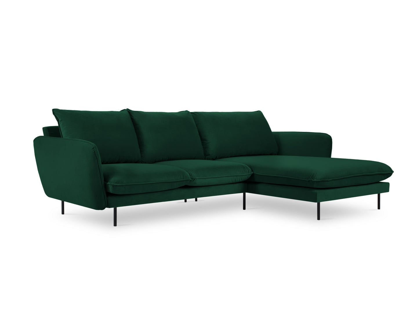 Vienna Corner Sofa, 5 Seats, 255x170 cm — Bottle Green / Black Metal / Right