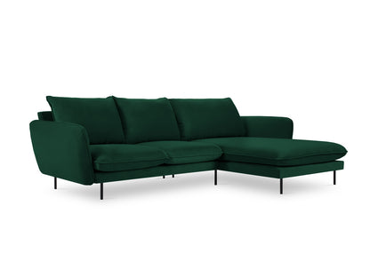 Vienna Corner Sofa, 5 Seats, 255x170 cm — Bottle Green / Black Metal / Right