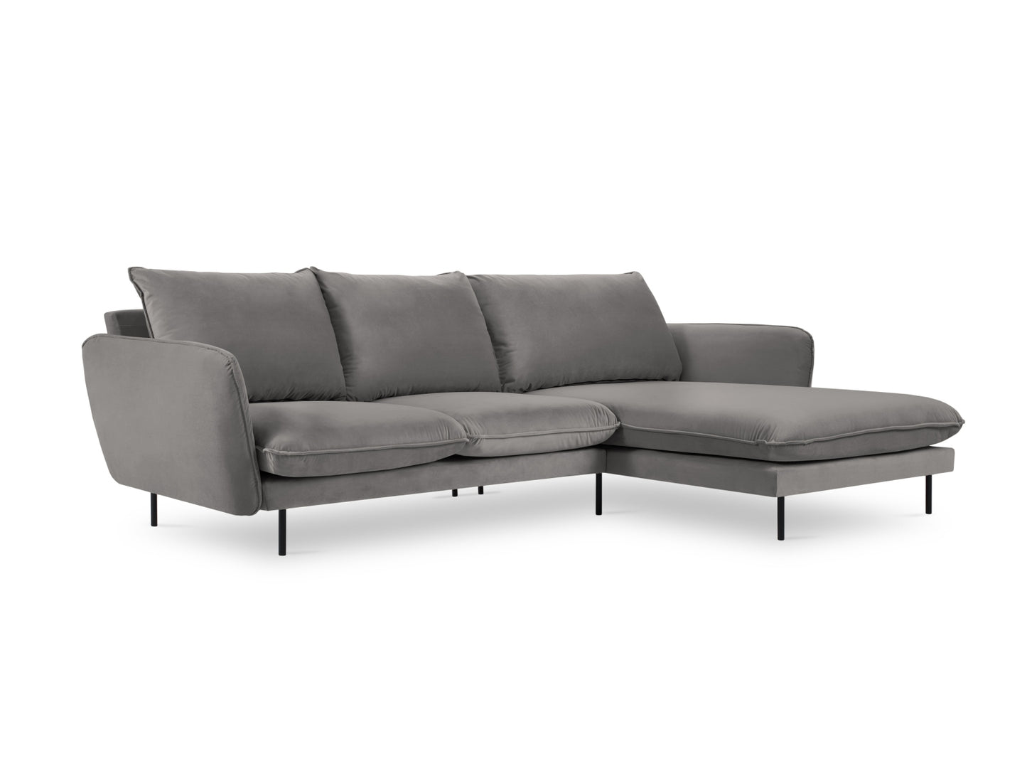 Vienna Corner Sofa, 5 Seats, 255x170 cm — Light Grey / Black Metal / Right
