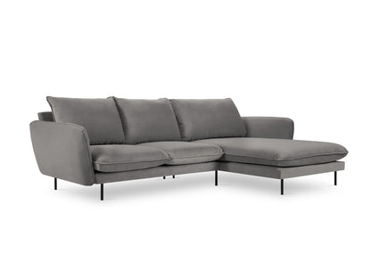 Vienna Corner Sofa, 5 Seats, 255x170 cm — Light Grey / Black Metal / Right