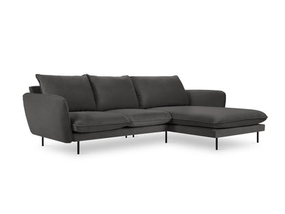 Vienna Corner Sofa, 5 Seats, 255x170 cm — Dark Grey / Black Metal / Right
