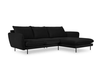 Vienna Corner Sofa, 5 Seats, 255x170 cm — Black / Black Metal / Right