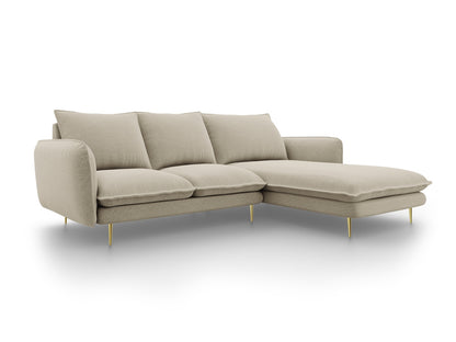 Vienna Corner Sofa, 5 Seats, 255x170 cm — Beige / Gold Metal / Right