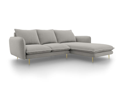 Vienna Corner Sofa, 5 Seats, 255x170 cm — Light Grey / Gold Metal / Right