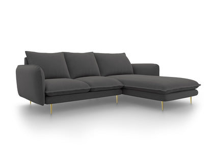 Vienna Corner Sofa, 5 Seats, 255x170 cm — Dark Grey / Gold Metal / Right