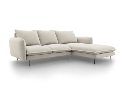 Vienna Corner Sofa, 5 Seats, 255x170 cm — Light Beige / Black Metal / Right