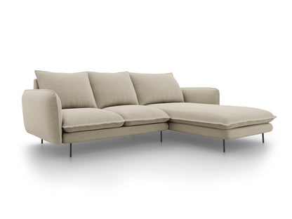 Vienna Corner Sofa, 5 Seats, 255x170 cm — Beige / Black Metal / Right