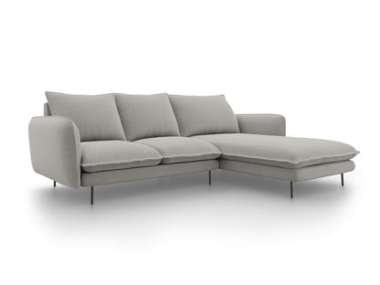 Vienna Corner Sofa, 5 Seats, 255x170 cm — Light Grey / Black Metal / Right
