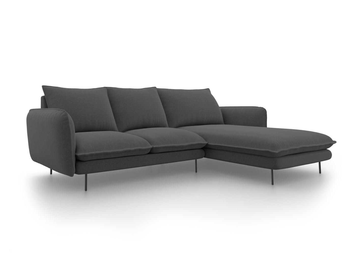 Vienna Corner Sofa, 5 Seats, 255x170 cm — Dark Grey / Black Metal / Right