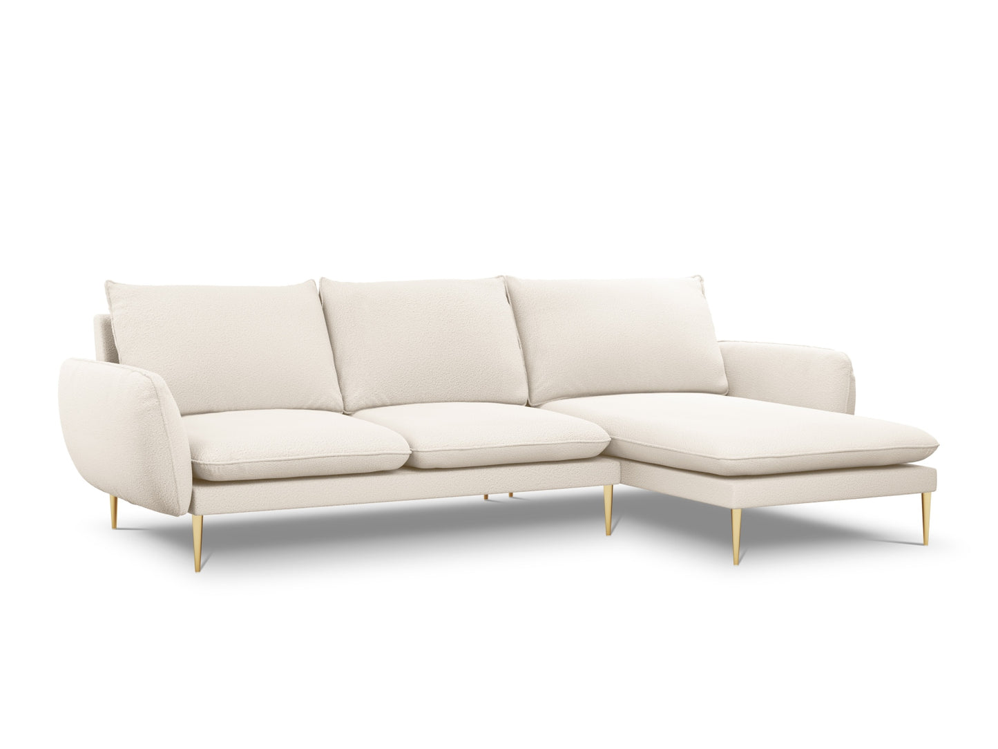 Vienna Corner Sofa, 5 Seats, 255x170 cm — Beige / Gold Metal / Right